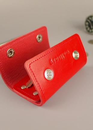 Ключниця на 4 карабіна (червона гладка шкіра)3 фото