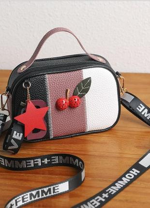 Женская сумочка на ремне комбинированная из экокожи стильная сумка через плечо из кожзаменителя для девушки