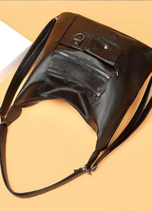 Женская сумка - рюкзак  эко кожа черный стильная сумка через плечо из кожзаменителя для девушки3 фото