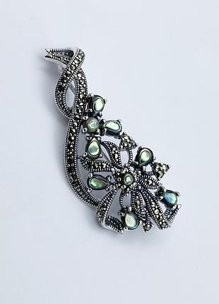 Брошка срібна з марказитом та геліотісом 11,9 г