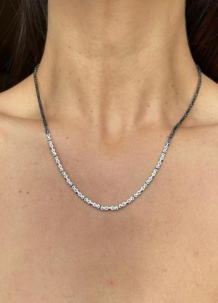 Серебряная цепь масивная красивое необычное плетение королевское, византийское