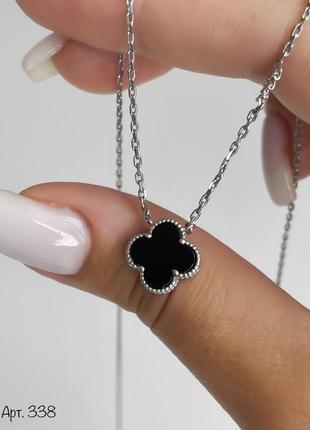 Кольє срібне клевер з оніксом