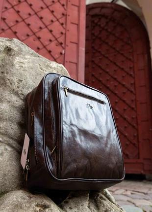 Кожаный  коричневый унисекс рюкзак flagman o9 фото