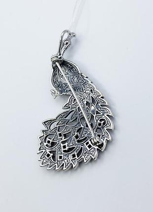 Брошка серебряная с марказитом,гранатом и кораллом "павлин" 10,98 г