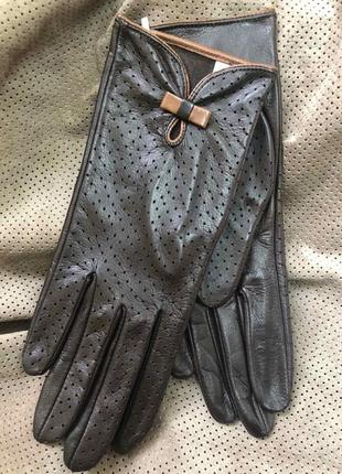 Женские кожаные перчатки без подкладки из натуральной кожи. цвет коричневый2 фото