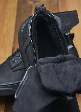 Крутые молодежные кожаные зимние ботинки diesel на шнуровке/молнии9 фото