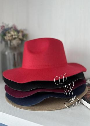 Стильний фетровий капелюх федора з кільцями червоний 55-58р (851)6 фото