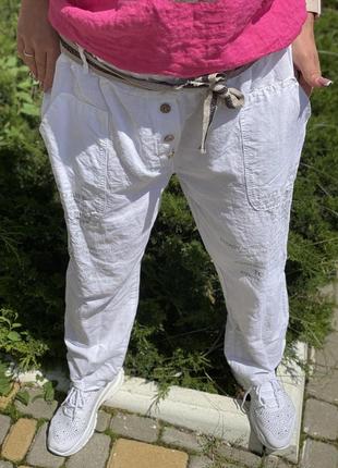 Шикарные нарядные брюки спортивного стиля прогулочные лен италия