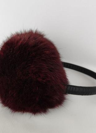 Хутряні навушники зимові кролик вишнево чорний колір хутро густе