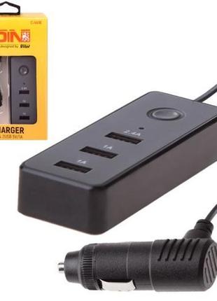 Автомобільний зарядний пристрій voin c-4416 3usb (12/24v — 5v 2,4 а + 2х1а) дріт 1 м (c-4416)
