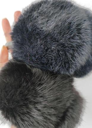 Хутряні навушники зимові кролик ісине чорний колір хутро густе2 фото
