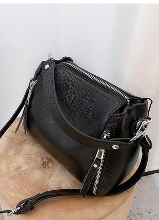 Трендовая сумка люкс женская натуральная кожа через плечо черный5 фото