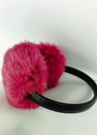 Навушники хутряні зимові кролики колір рожевий  темний1 фото