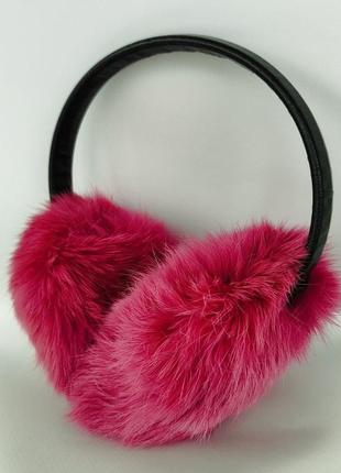 Навушники хутряні зимові кролики колір рожевий  темний6 фото