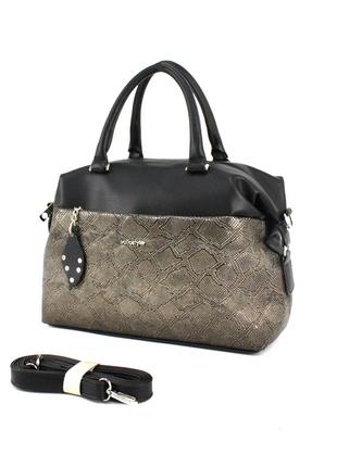 Жіноча сумка-саквояж voila 7837036 чорна з бронзою2 фото