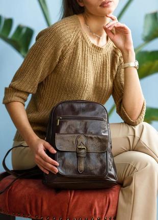 Кожаный темно-коричневый женский рюкзак genu o3 фото