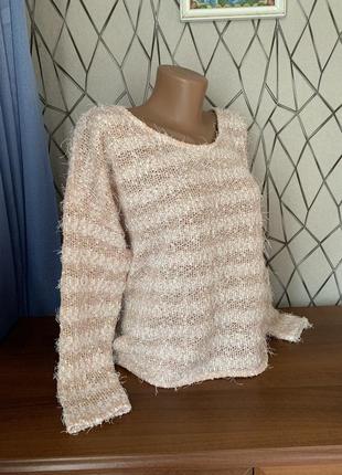 Кофта светр пушистка мягка і дуже тепла розмір m h&m біло рожевого кольору4 фото