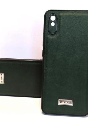 Чохол для xiaomi redmi 9a силіконова накладка зі шкіряною фактурою mustang metal logo (зелений)
