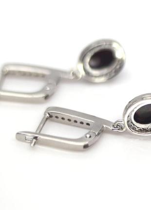 Сережки срібні 925 натуральний чорний мультиколор опал, цирконій.3 фото