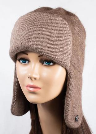 Зимняя теплая шапка ушанка с широким отворотом из ангоры2 фото