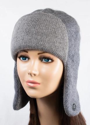 Зимняя теплая шапка ушанка с широким отворотом из ангоры3 фото