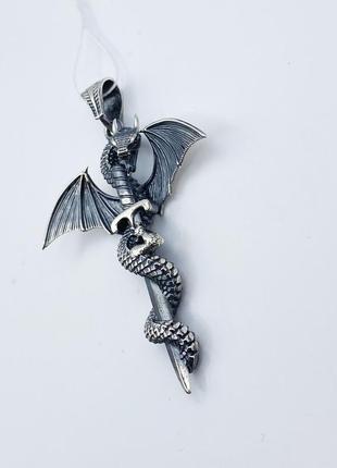 Амулет серебряный "дракон и меч" 11,21 г2 фото