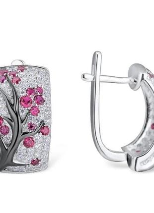Серьги ветка сливы с мелкими камнями , 2*1,2см