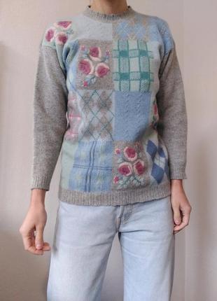 Шерстяной свитер с вышивкой джемпер ангора пуловер реглан лонгслив кофта шерсть винтажный свитер ангора джемпер винтаж3 фото