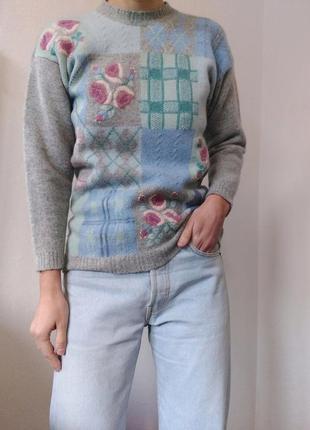 Шерстяной свитер с вышивкой джемпер ангора пуловер реглан лонгслив кофта шерсть винтажный свитер ангора джемпер винтаж5 фото