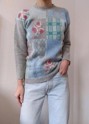 Шерстяной свитер с вышивкой джемпер ангора пуловер реглан лонгслив кофта шерсть винтажный свитер ангора джемпер винтаж2 фото