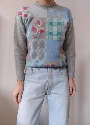 Шерстяной свитер с вышивкой джемпер ангора пуловер реглан лонгслив кофта шерсть винтажный свитер ангора джемпер винтаж4 фото