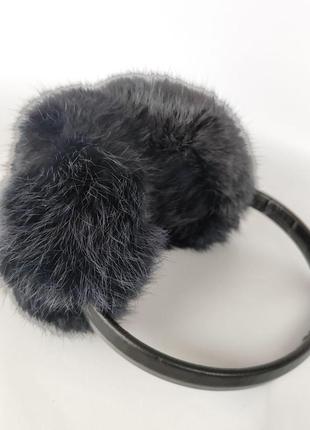 Хутряні навушники зимові кролик ісине чорний колір хутро густе, середній розмір вуха