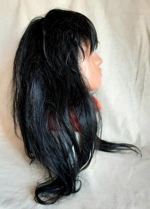 Карнавальный парик темно-каштановый длинный 65см с челкой2 фото
