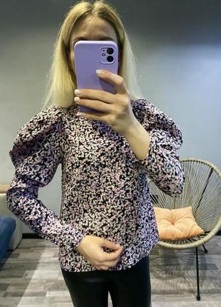 Блуза/блузка/блузка с объемными рукавами/блузка с микропринтом/блузка в цветочный принт6 фото