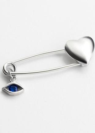 Срібна брошка із серцем і синім фіанітом1 фото