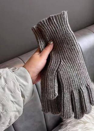 Вязаные теплые перчатки длинные серый (3532)