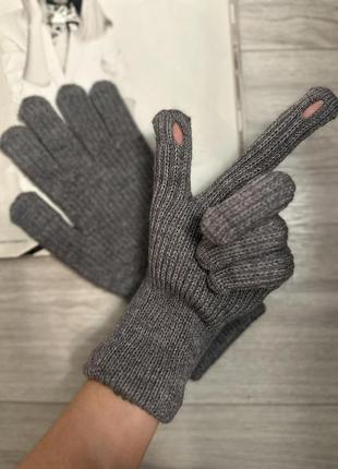 В'язані теплі рукавички довгі сірий (3532)2 фото