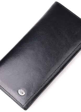 Надійний чоловічий гаманець із натуральної гладкої шкіри на два складання st leather 19414 чорний