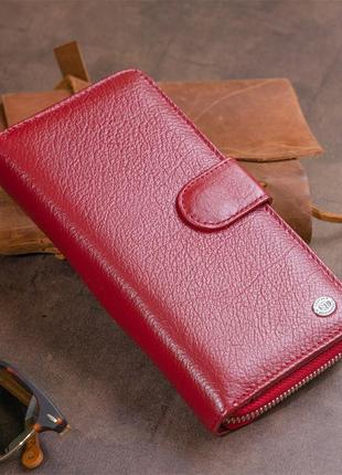 Вертикальний місткий гаманець зі шкіри жіночий st leather 19307 бордовий9 фото