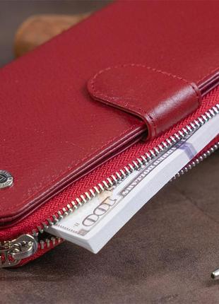 Вертикальний місткий гаманець зі шкіри жіночий st leather 19307 бордовий8 фото