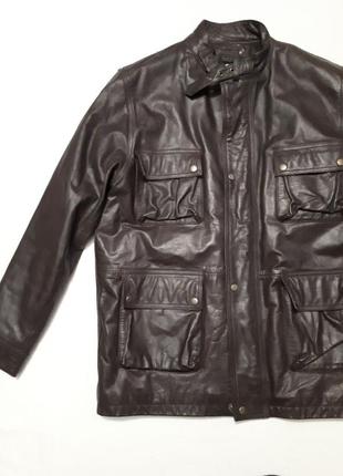 Кожаная прямая удлиненная куртка коричневая р 52-542 фото