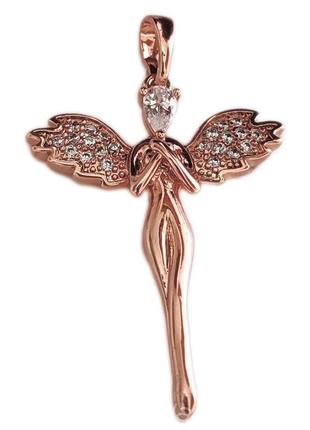 Колье "золотой ангел - хранитель" ювелирный сплав и цирконы - оригинальный подарок девушке в коробочке2 фото