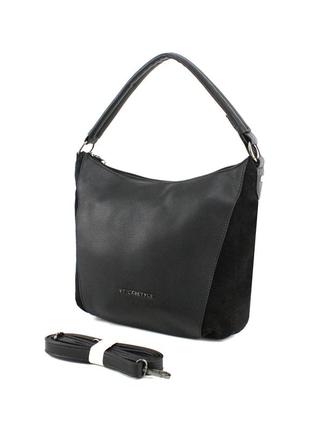 Женская сумка из экокожи с натуральной замшей voila 6827002 черная2 фото