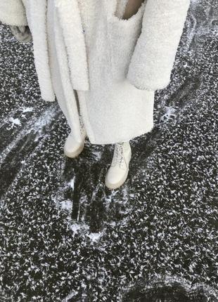 Белая кремовая шуба пальто тедди экошуба s-m3 фото