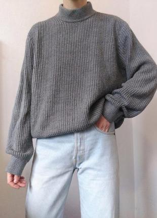 Шерстяний светр сірий джемпер шерсть пуловер реглан лонгслів кофта оверсайз светр вінтажний джемпер