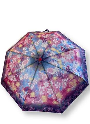 Жіноча напівавтоматична парасолька на 8 спиць з квітковим принтом9 фото