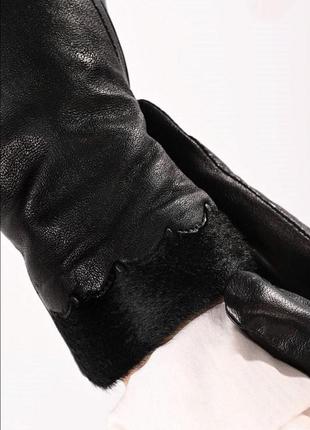 Женские перчатки кожаные (натуральные), утепленные  эко-мехом3 фото