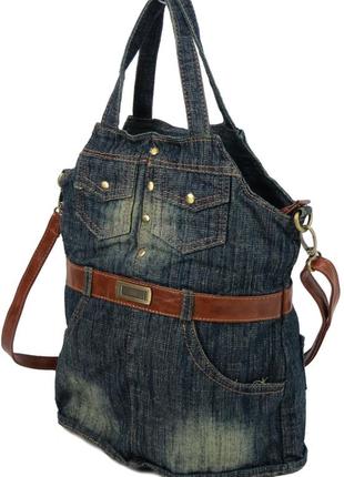 Джинсовая женская сумка в форме сарафана fashion jeans bag синяя