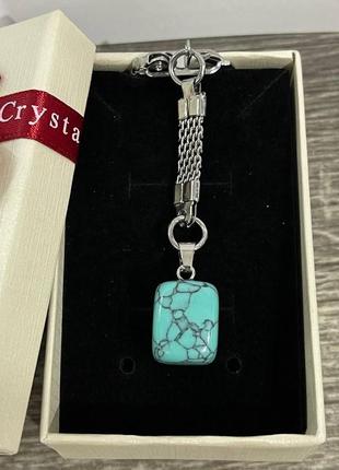 Натуральний камінь бірюза - кулон талісман в формі "міні блок" на брелоку - оригінальний подарунок хлопцю, дівчині в коробочці4 фото