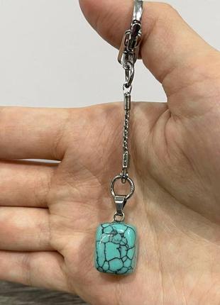 Натуральний камінь бірюза - кулон талісман в формі "міні блок" на брелоку - оригінальний подарунок хлопцю, дівчині в коробочці2 фото